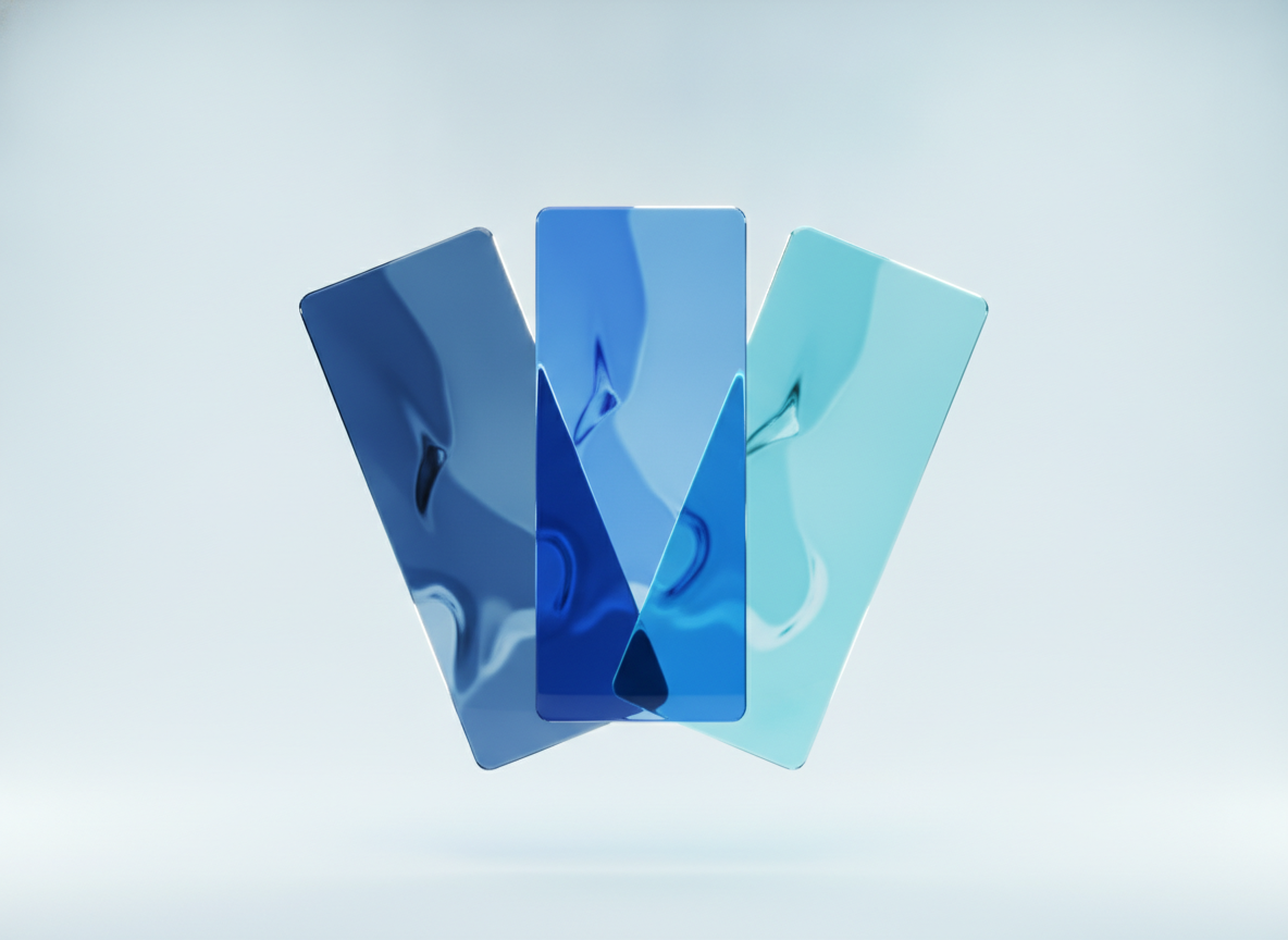 Glass colour swatch panes in navy, blue and cyan