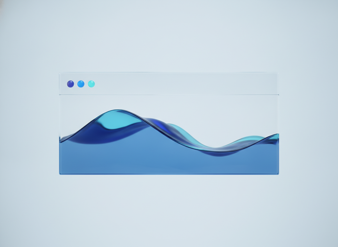 Glass browser window with a liquid wave